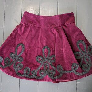 Ralph Lauren Velvet Flare Skirt Size 4 Blue Label Luxury Embroidered Burgundy